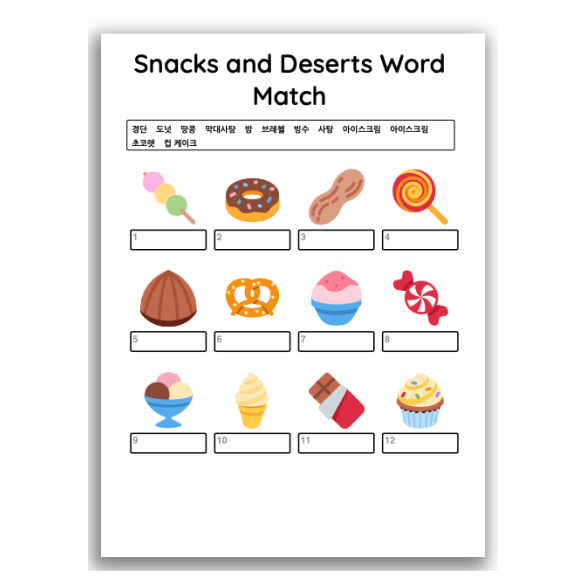 Example worksheet for learning Korean