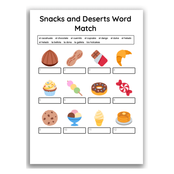 Example worksheet for learning Spanish